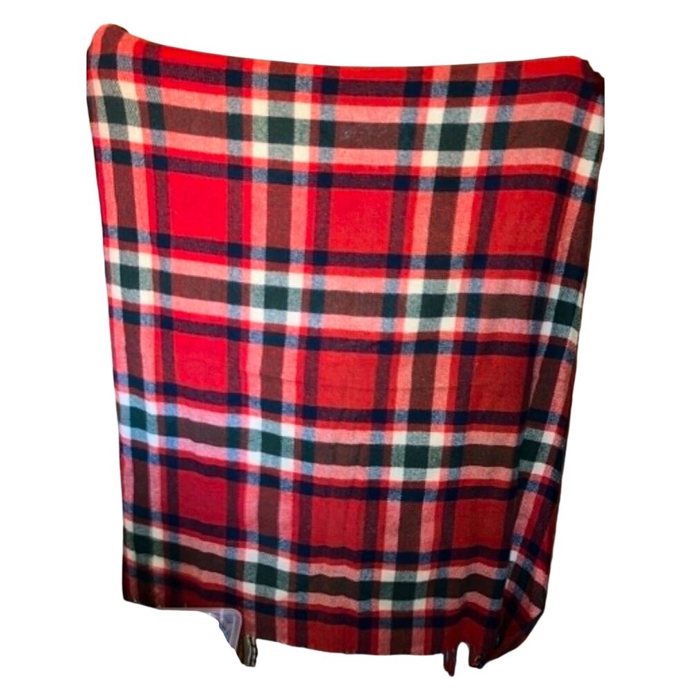 C1950s Wool Fringed Throw Picnic Blanket 52x50"